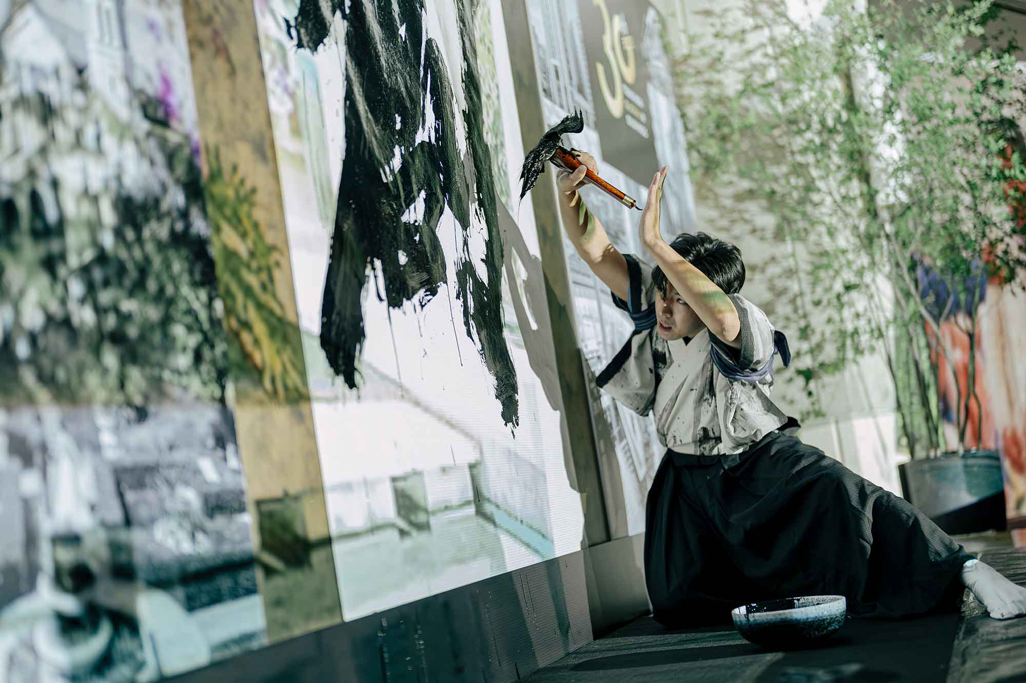 書道パフォーマンス プロジェクションマッピング