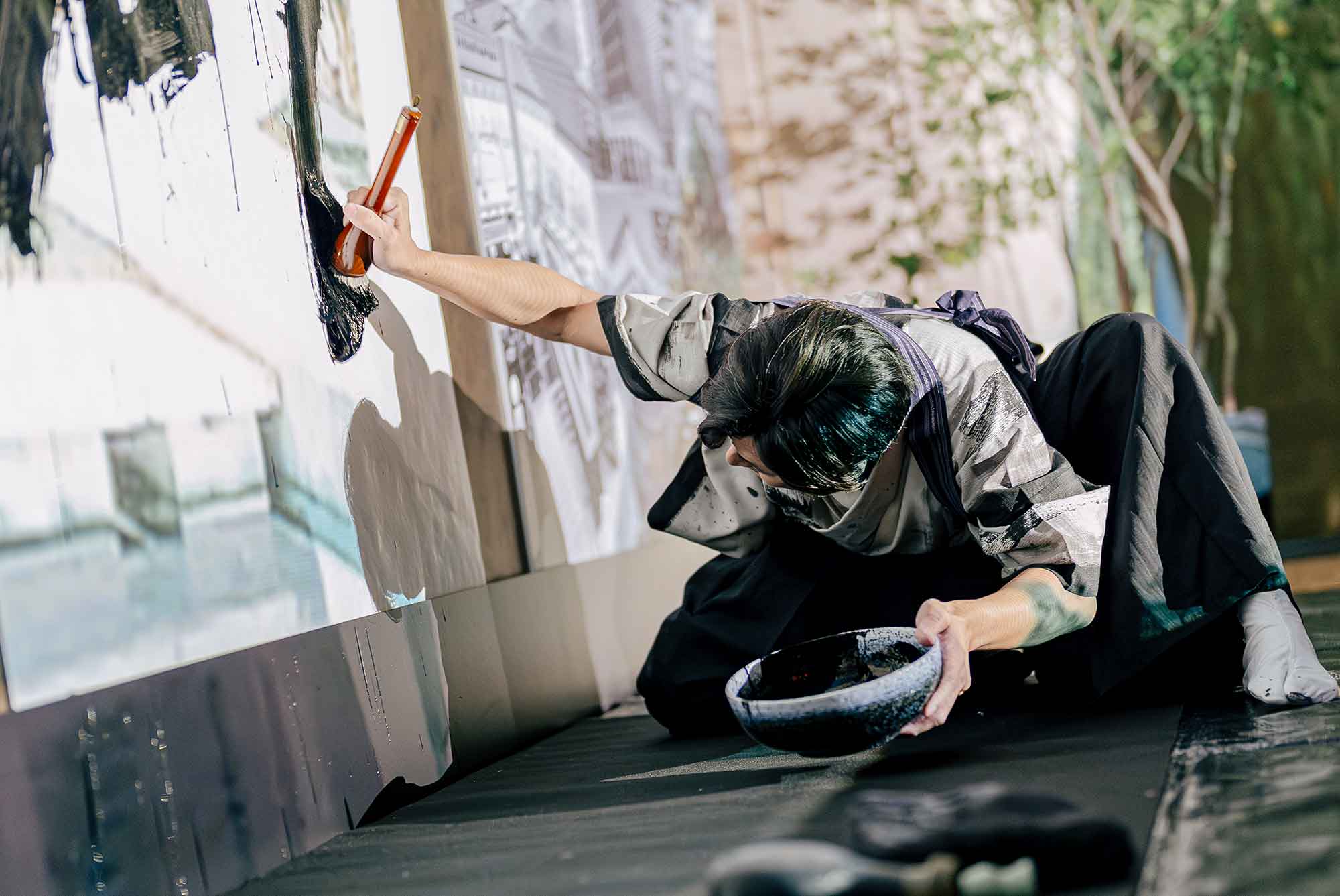 プロジェクションマッピング　書道パフォーマンス　コラボ