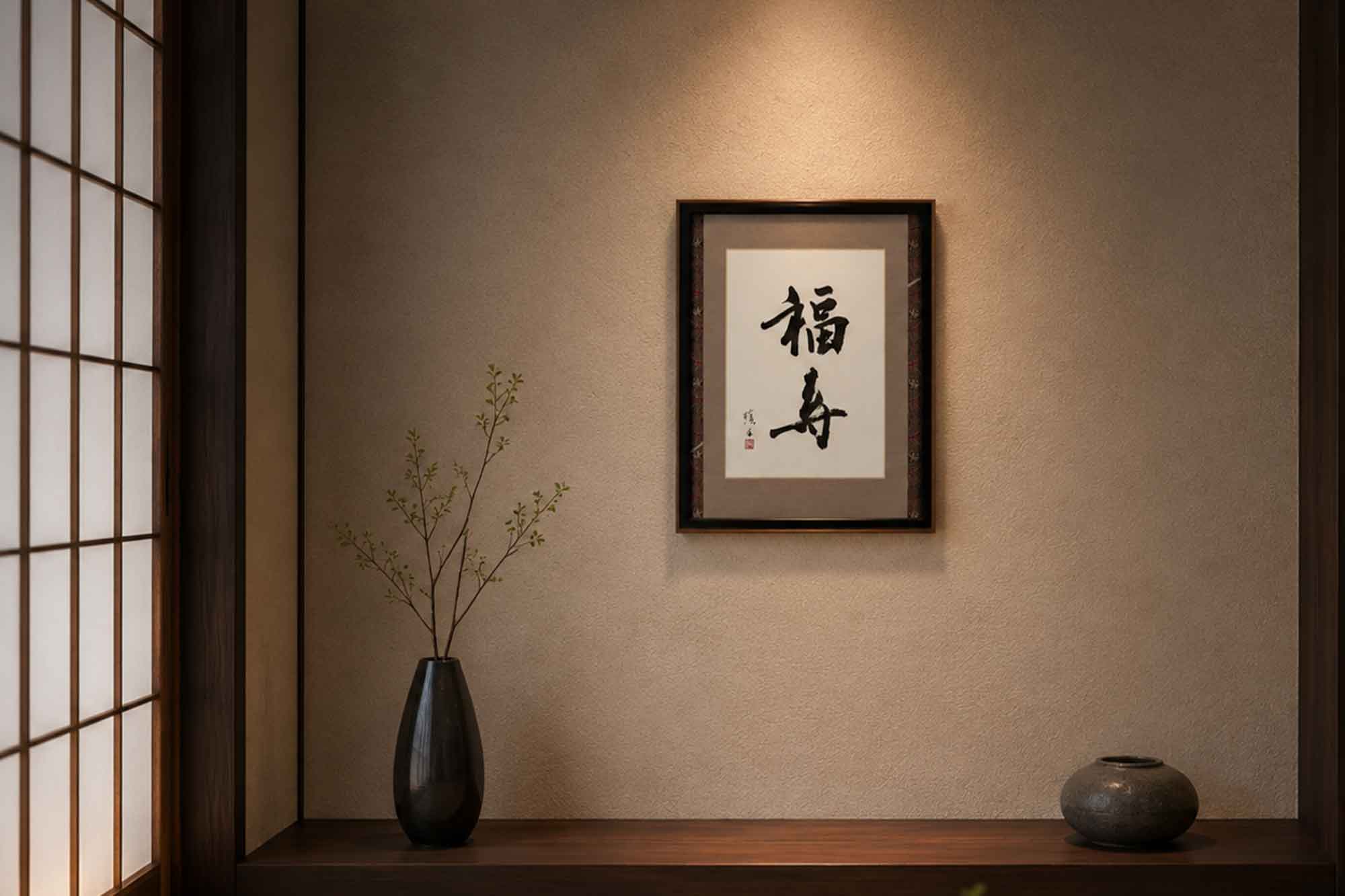 還暦祝いの書道作品「福寿」を額装した贈り物